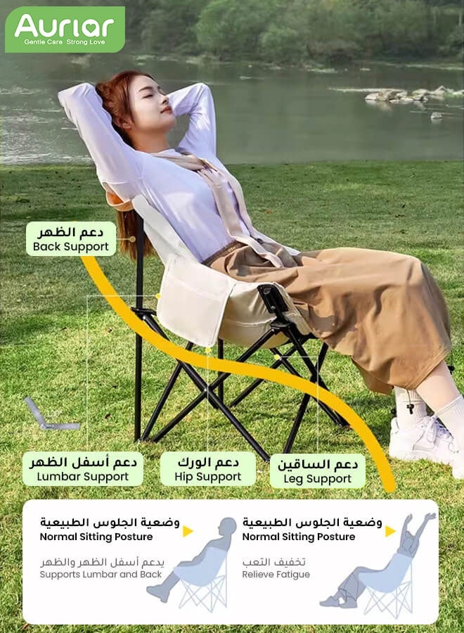 Aurlar Premium Portable Camping Foldable Travel Chair – Heavy Duty Outdoor Folding Chair with Thick Padded Seat & Carry Bag, Breathable Oxford Fabric, 150kg Capacity, Desert Kashta, Beach, Fishing, Picnic & BBQ - Image 2